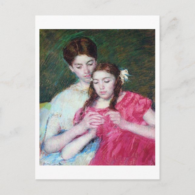 Postal La lección de Crochet, Mary Cassatt (Anverso)