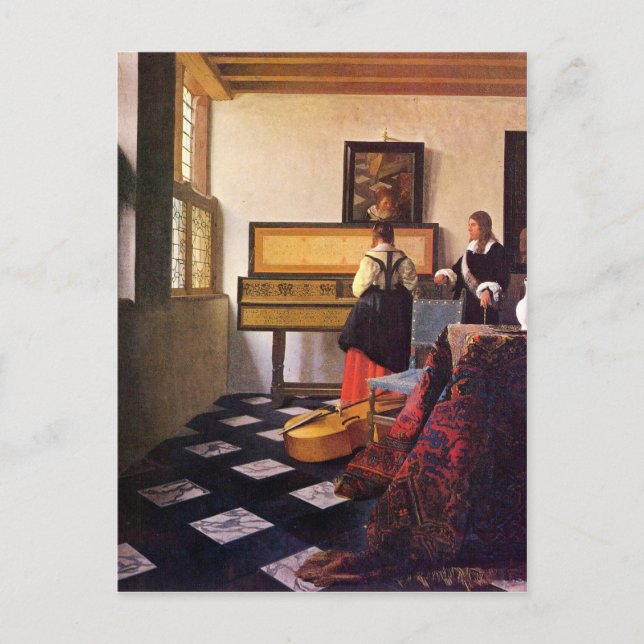Postal La lección de música de Johannes Vermeer (Anverso)