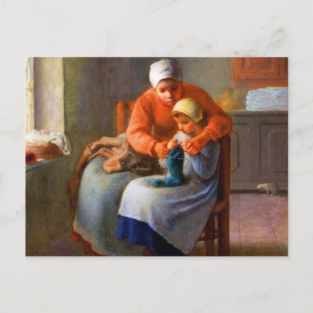 Postal La lección de tejido artístico de Jean-François Mi (Anverso)