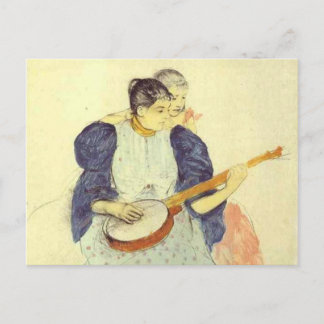 Postal La lección del banjo, Mary Cassatt