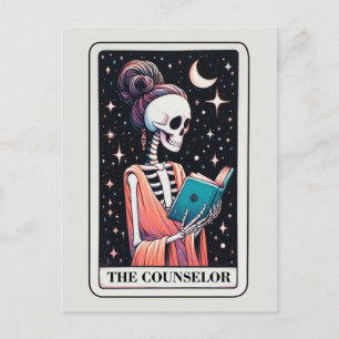 Postal La lectura de tarot del consejero esqueleto amante