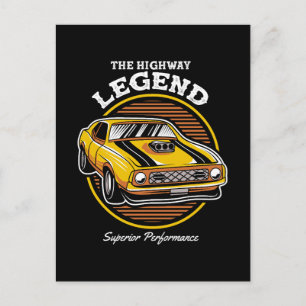 Postal La leyenda de la carretera Muscle Car Diseño Retro