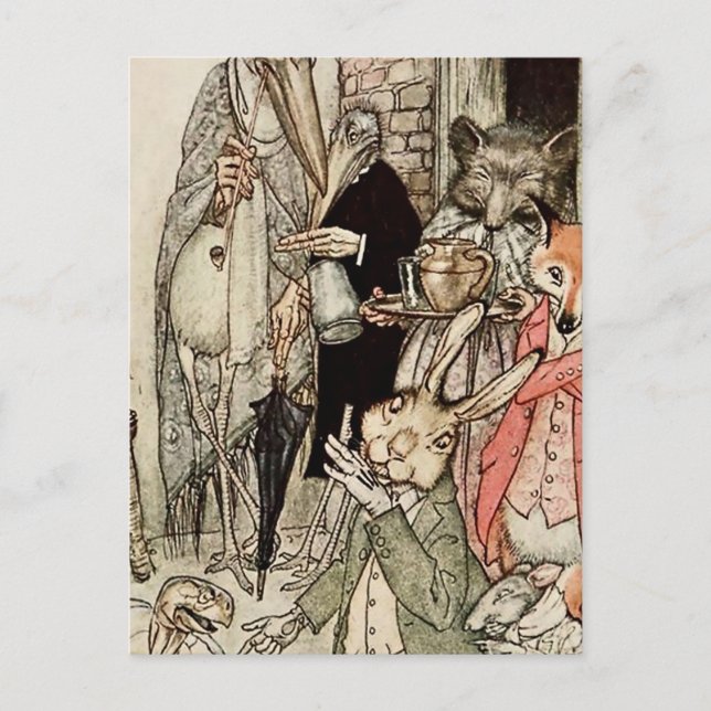 Postal "La liebre y la tortuga" por Arthur Rackham (Anverso)