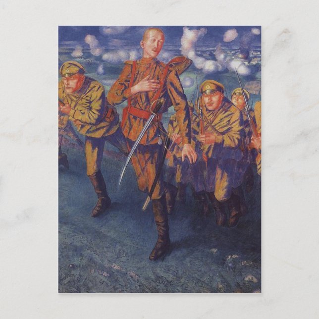 Postal La línea de fuego de Kuzma Petrov-Vodkin (Anverso)