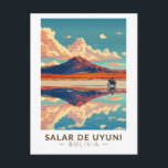 Postal La Llanura de Sal de Uyuni Bolivia Motorcycle Trav<br><div class="desc">Salar de Uyuni en un estilo de arte vectorial. Salar de Uyuni,  en medio de los Andes en el suroeste de Bolivia,  es el mayor departamento de sal del mundo.</div>
