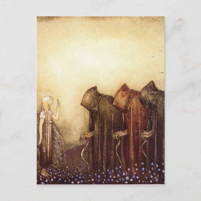Postal “La llave dorada” Acuarela de John Bauer (Anverso)
