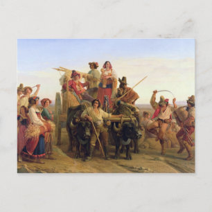 Postal La llegada de máquinas segadores en el Pontine