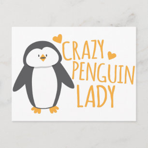 Postal La loca dama de pingüino