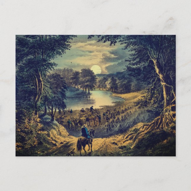 Postal La Luna de Cosecha, Currier e Ives: (Anverso)