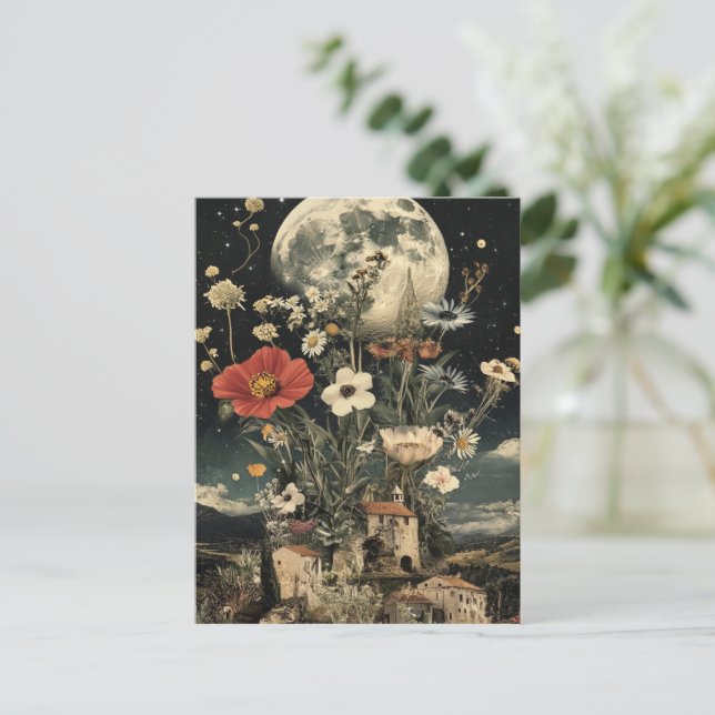 Postal La luna florece por el encanto rústico (Anverso de pie)