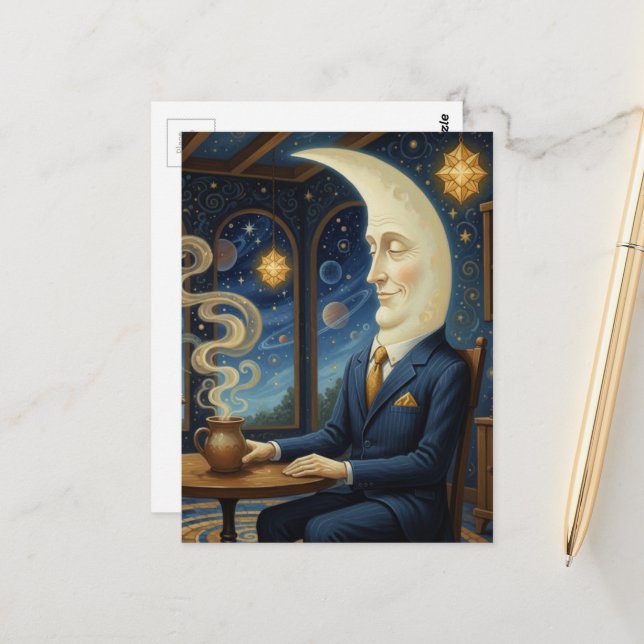 Postal La Luna Va Por Un Café (Anverso/Reverso In Situ)