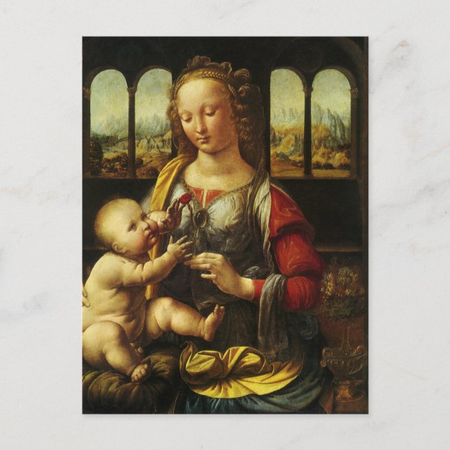 Postal La Madonna del clavel de Leonardo da Vinci (Anverso)