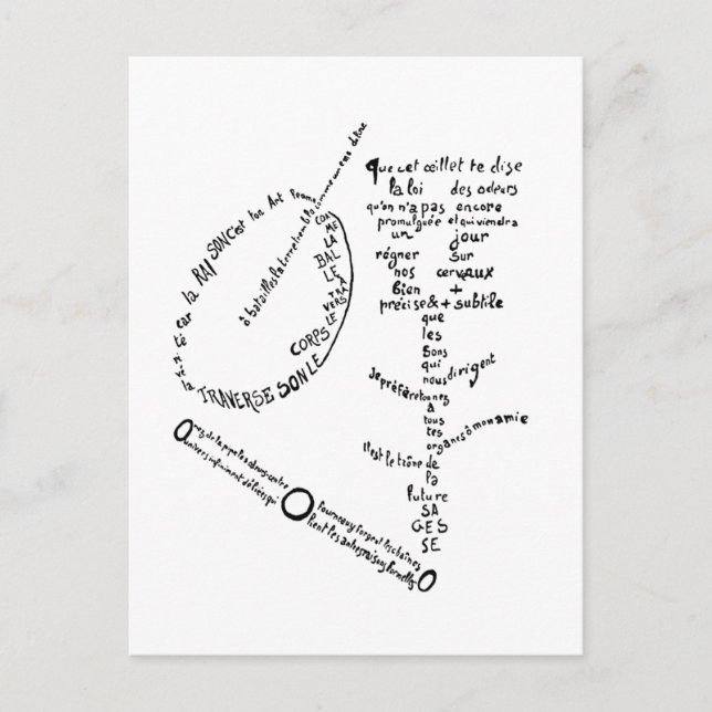 Postal La Mandoline, l'oeillet et le bambou, Apollinaire (Anverso)