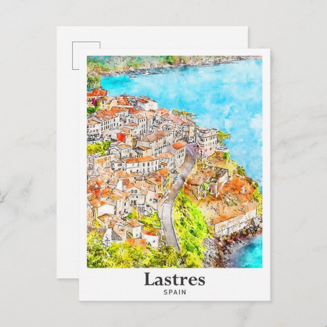 Postal La mano de la acuarela de los viajes de Lastres Es (Anverso / Reverso)