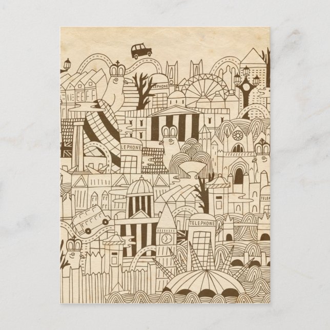 Postal La mano de Londres dibujada en papel antiguo (Anverso)