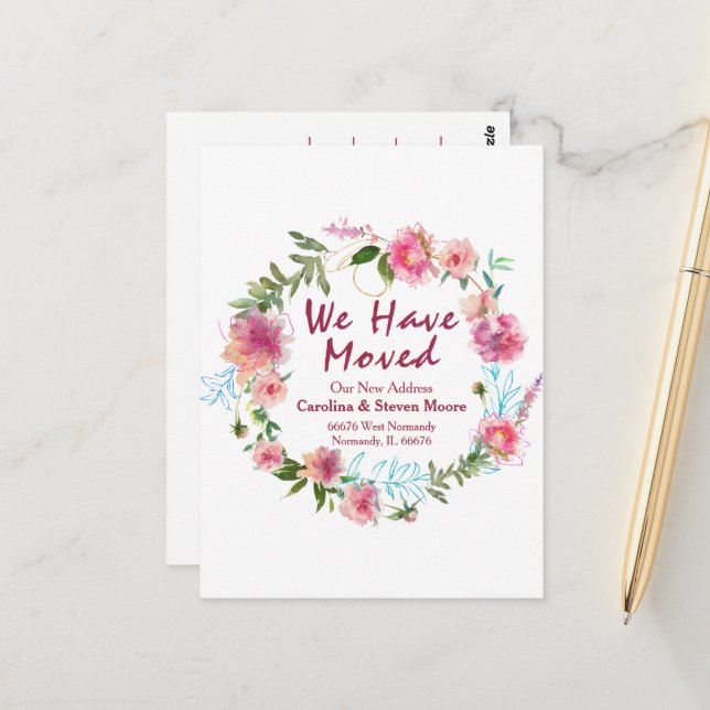 Postal La mano floral decía "Nos hemos mudado" (Anverso/Reverso In Situ)