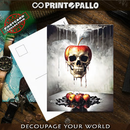 Postal La manzana del pecado con el cráneo