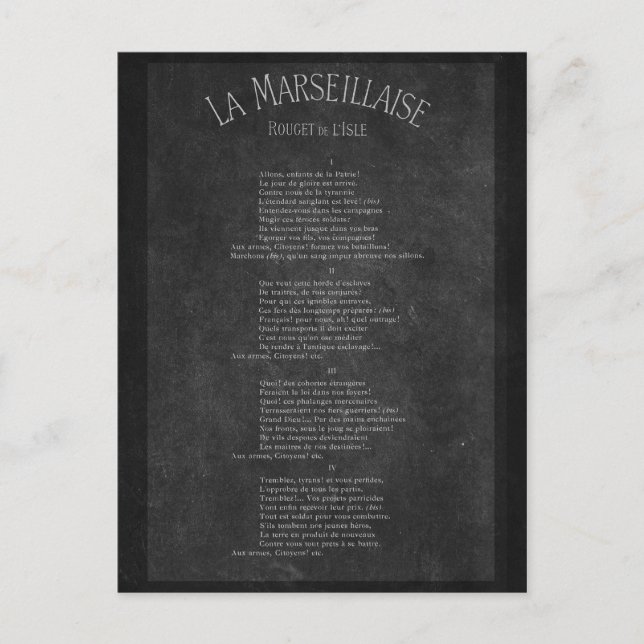Postal La marseillaise - Paroles (Anverso)
