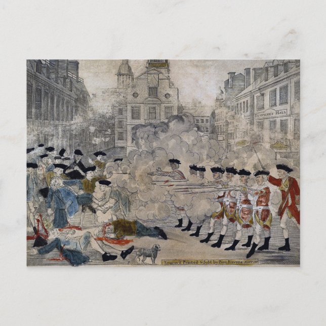 Postal La masacre de Boston de Paul Revere 1770 (Anverso)