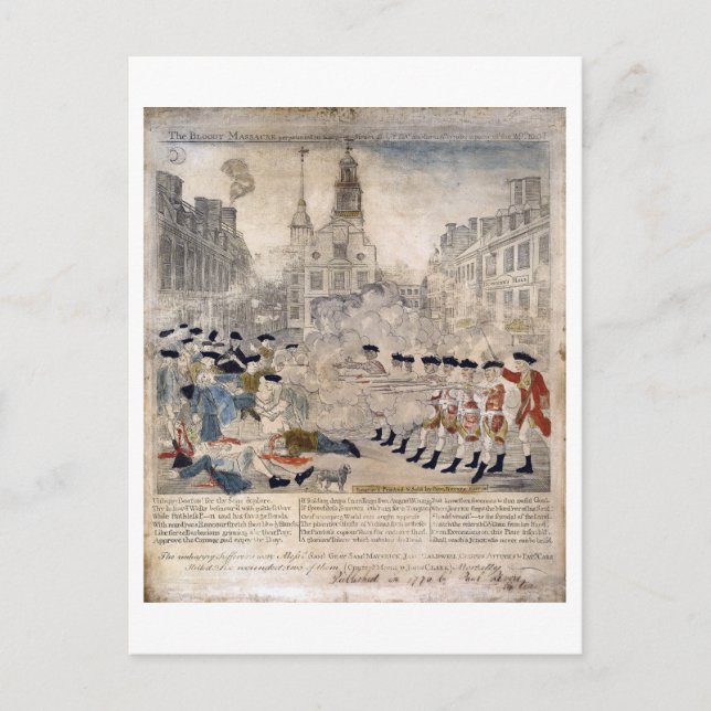 Postal La masacre de Boston Paul Revere King Street (Anverso)