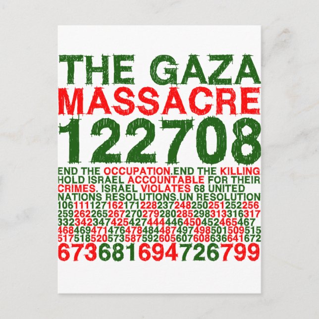 Postal La masacre de Gaza (Anverso)