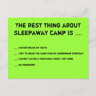 Postal La mejor cosa sobre el campo de Sleepaway es…