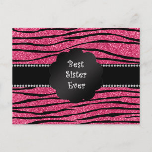 Postal La mejor hermana jamás rayas de cebra purpurina ro