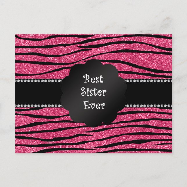 Postal La mejor hermana jamás rayas de cebra purpurina ro (Anverso)