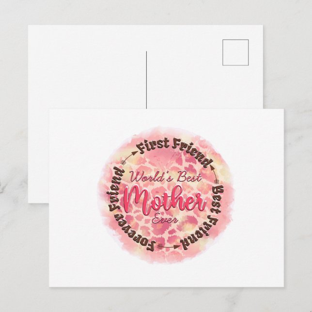 Postal La mejor madre del mundo, primera amiga, mejor ami (Anverso / Reverso)