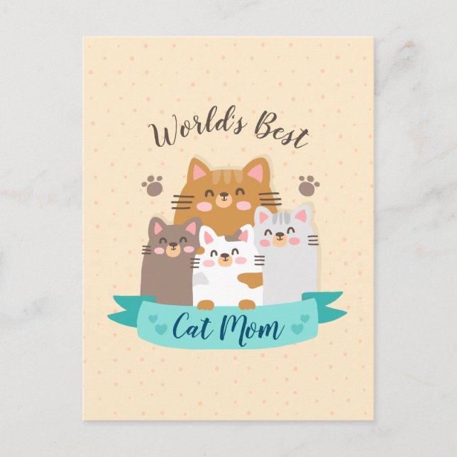 Postal La mejor mamá gata del mundo - gatitos curados (Anverso)
