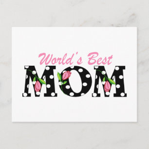 Postal La mejor mamá negra del mundo con tulipanes rosado