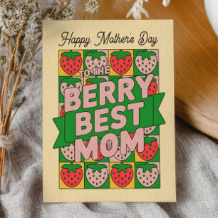 Postal La Mejor Mamá Retró Fresa Divertido Feliz Día de l