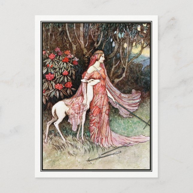 Postal La mente del bosque por Warwick Goble (Anverso)
