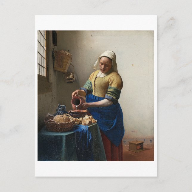 Postal La Milkmaid de Johannes Vermeer (Anverso)