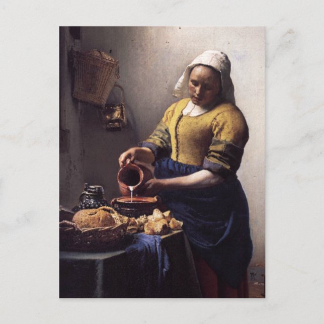 Postal La Milkmaid en detalle de Johannes Vermeer (Anverso)
