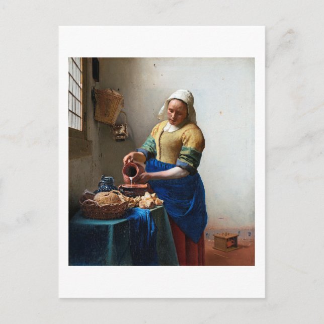 Postal La Milkmaid, Johannes Vermeer, 1657-1658 (Anverso)