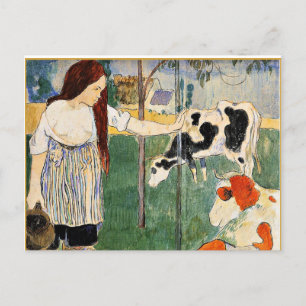 Postal La Milkmaid, popular pintura de Paul Gauguin