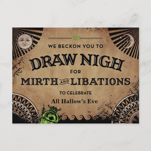 Postal La misteriosa Halloween egipcia con el Scarab Verd (Anverso)