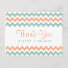 Postal La moderna colección de Bodas Chevron Peach & Mint