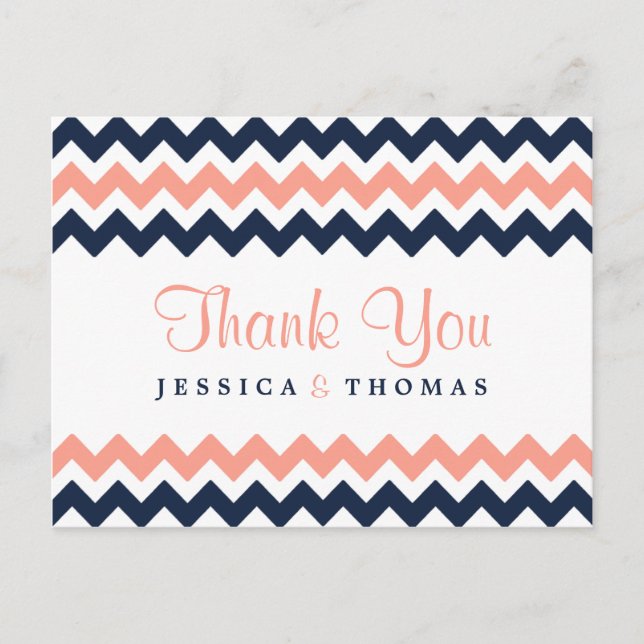 Postal La moderna colección de Bodas Chevron - rosa y mar (Anverso)