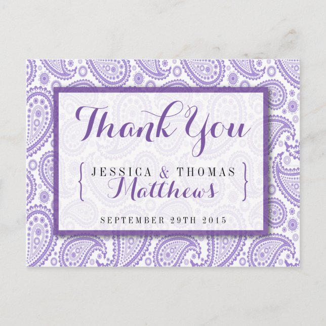Postal La moderna colección de Bodas Paisley - Púrpura (Anverso)