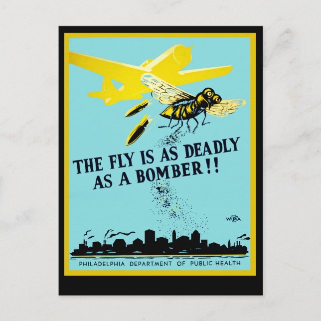 Postal La mosca es tan mortal como un bombardero (Anverso)