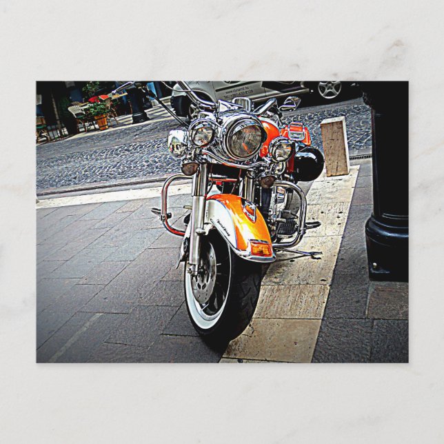 Postal La motocicleta naranja (Anverso)