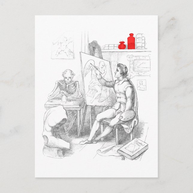 Postal La muerte del artista pinta (Anverso)