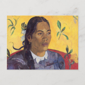 Postal La mujer con la flor - Paul Gauguin