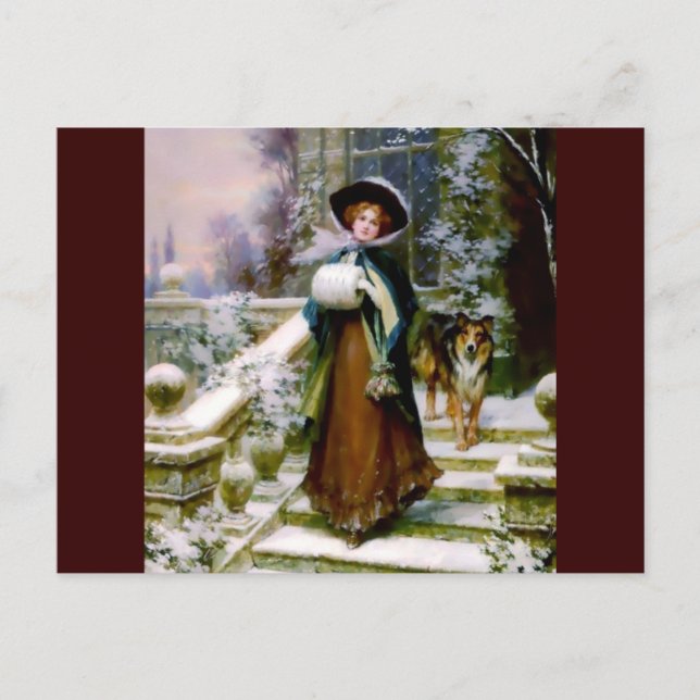 Postal La mujer de invierno Collie Dog Mano Victorian Muf (Anverso)