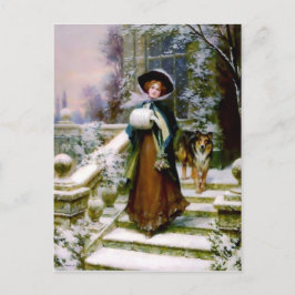 Postal La mujer de invierno Collie Dog Mano Victorian Muf