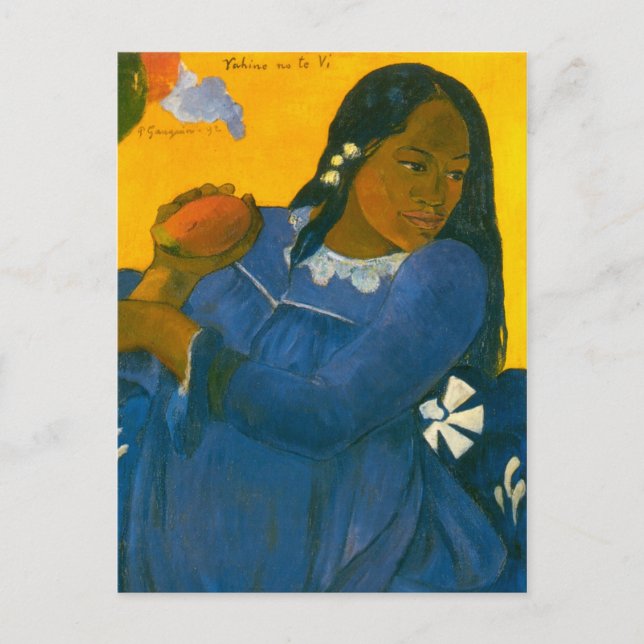 Postal La mujer de Paul Gauguin con un mango (1892) (Anverso)