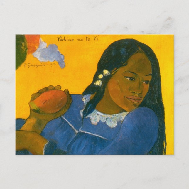 Postal La mujer de Paul Gauguin con un mango (1892) (Anverso)
