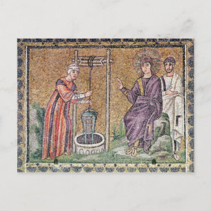 Postal La mujer de Samaria en el pozo